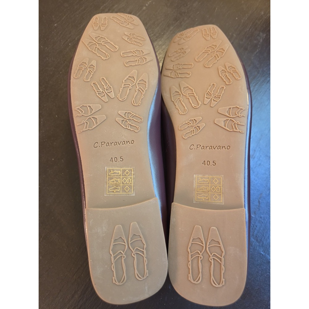 C.Paravano Wms Ballet Flats Square Toe Bow Purple Leather Sz 40.5/9.5 NEW! $128 - Picture 7 of 11